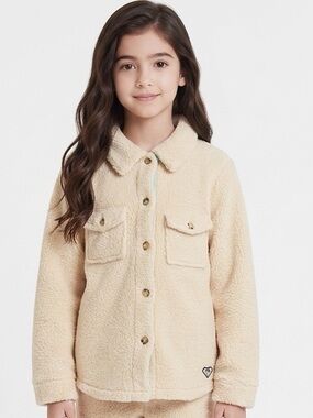 Roxy Cream Sherpa Button-Up Kids Jacket